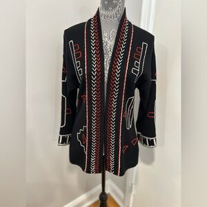 Women Sz: M Alpaca Wool Tribal Print Open Cardigan Peru Etnico Aztec Boho Ethnic